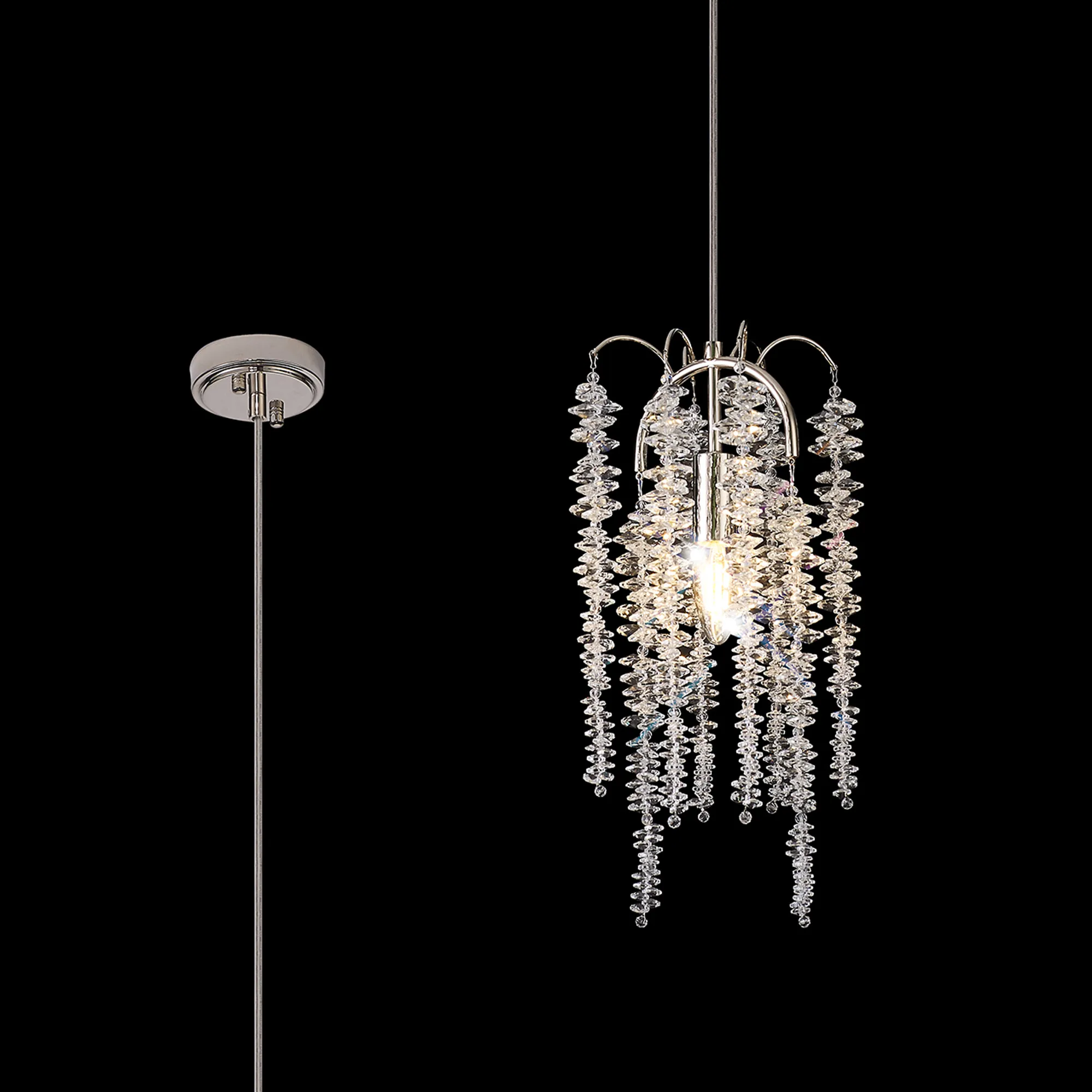 Wisteria Polished Nickel Crystal Ceiling Lights Diyas Single Crystal Pendants